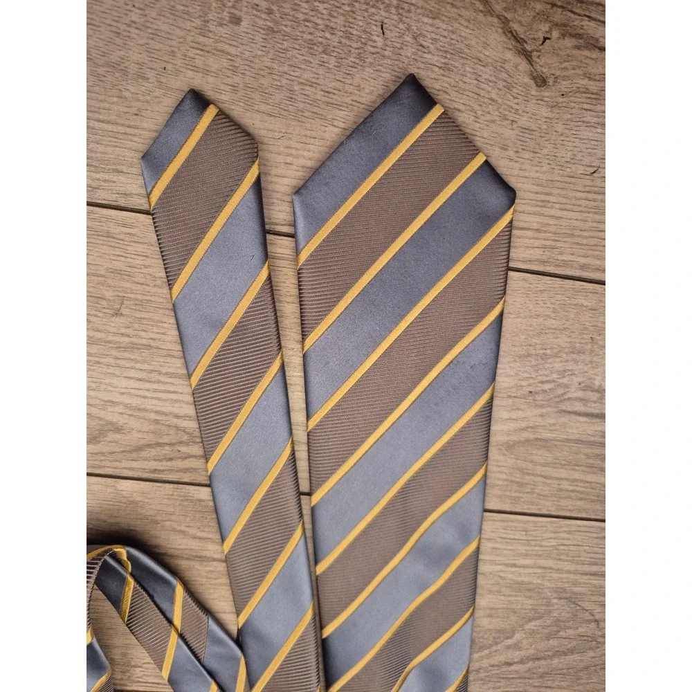 Charvet Mens Striped Silk Necktie Grey Bronze Gold Diagonal Pattern Business Tie